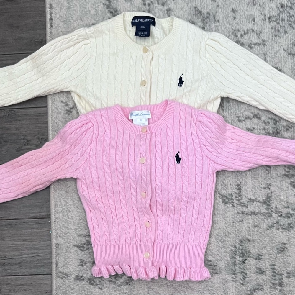 Ralph Lauren Pink and Cream Cable Knit Cardigans